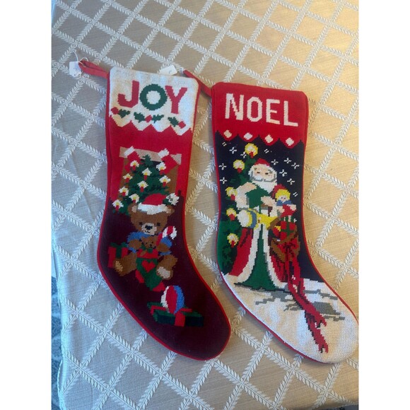 Vintage Hand-Stitched Needlepoint Christmas Stockings - Picture 5 of 5